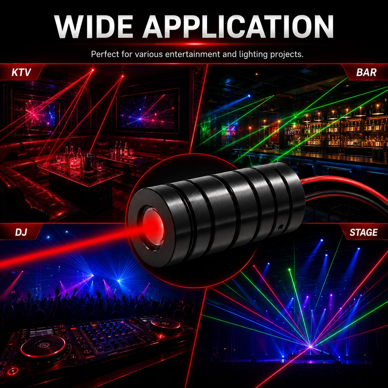 100mW Coarse Beam Laser Module DJ Stage Light, 650nm/532nm/450nm Diode Laser Head for KTV Bar Club Lighting