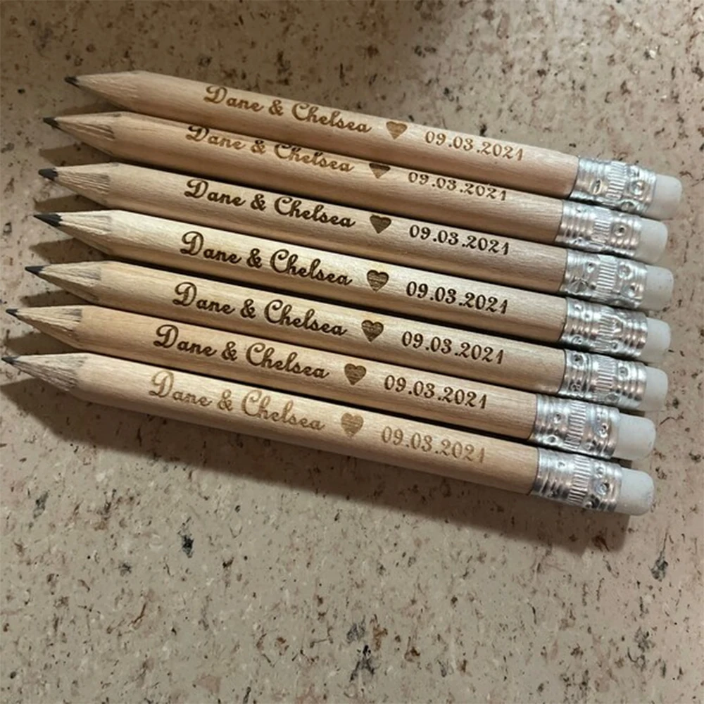 20/50/100PCS Customized Wooden Pencils With Rubber Engraved Pencils  Wedding Personalized Gifts Favors Baby Shower Party