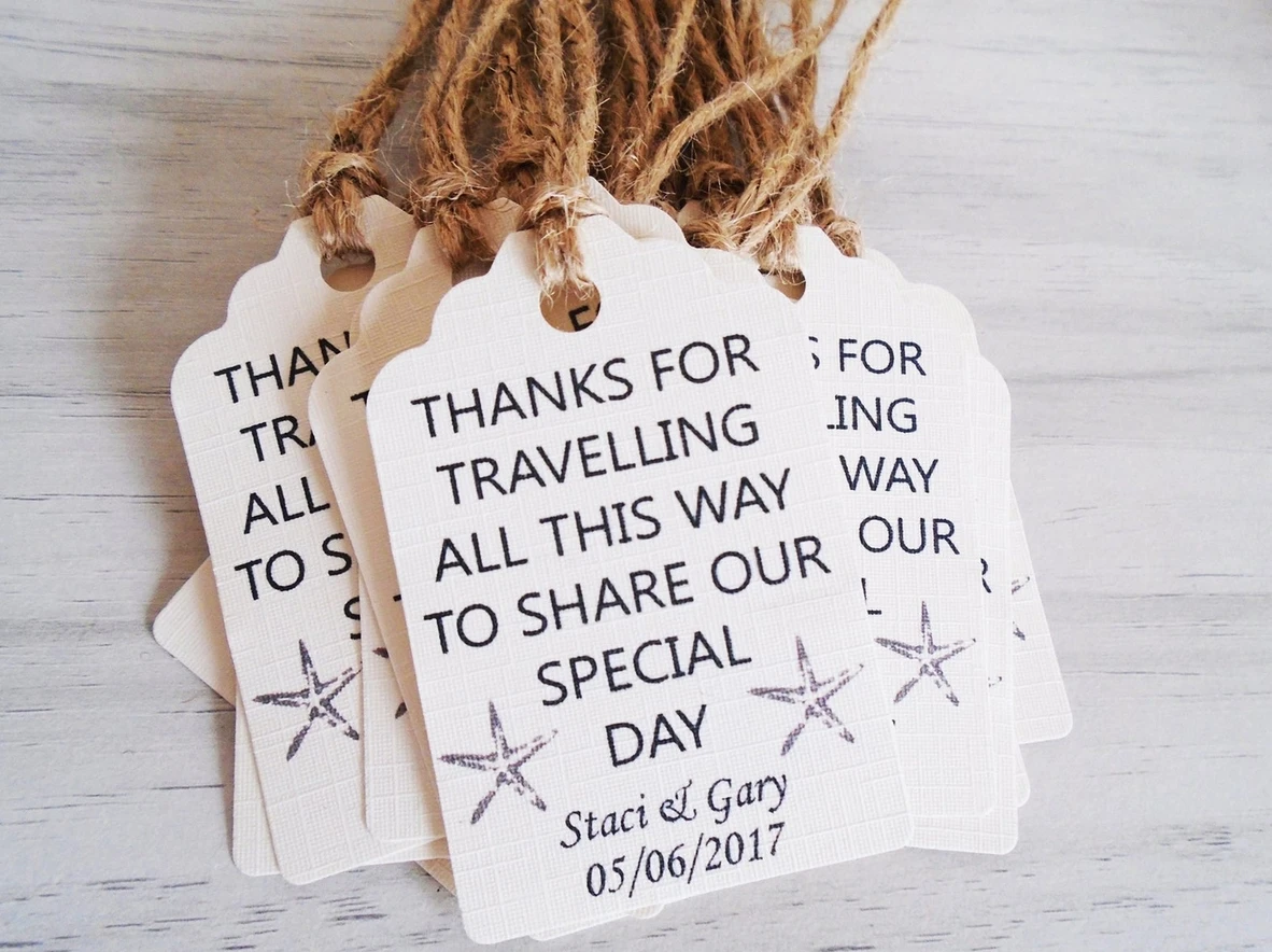 50 قطعة من علامات هدايا الزفاف المخصصة مع نجم البحر - أي كلمات وأي لون علامات نجم البحر