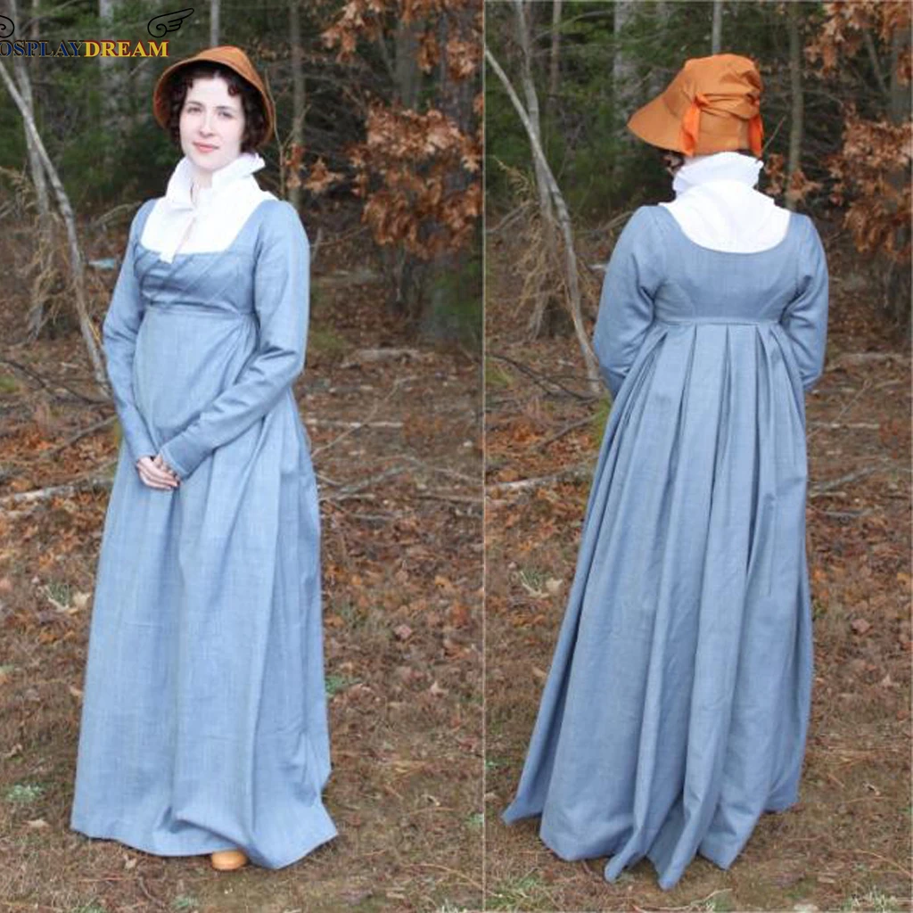 Jane Austen Blue And White Dress Pride and Prejudicev Regency Dress Victorian High Waistline Tea Party Dress Halloween Ball Gown