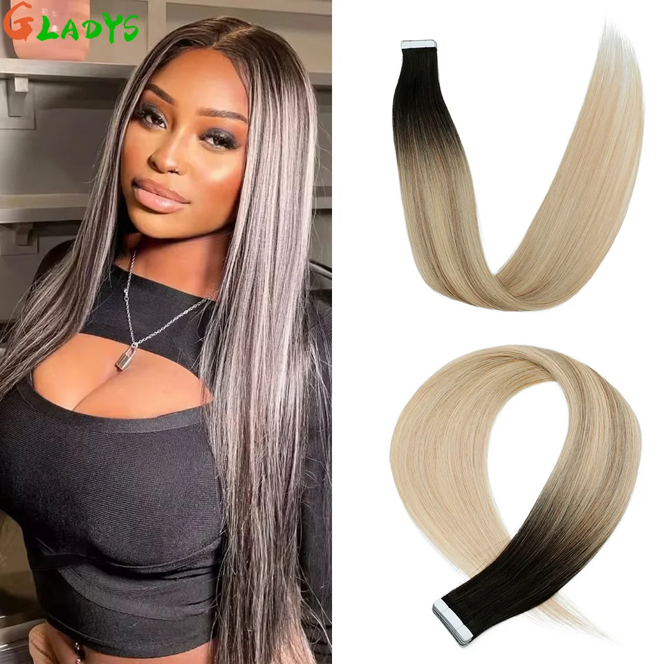 

Ombre Color Straight Synthetic Tape In Hair Extensions 1 and 3 Pack 26 Inch Straight Double Sided Adhesive Tape Hair Extensions