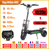 6000W Powerful Electric Scooter 60V 38Ah Max Speed 85km/h 100kmRange 11'' Tires Dual Shock Absorbing Folding EScooter for Adults