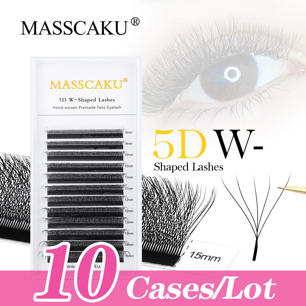 

10case/lot MASSCAKU 100% Handmade W Style False Premade Volume Lashes 3D/4D/5D Professional Individual Mink Lash Extension