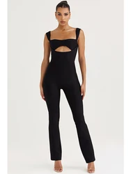Woman Halter Sleeveless Hollow Out Sexy Backless Elegant Leggings Sub Club Evening Black Bandage Party Jumpsuit