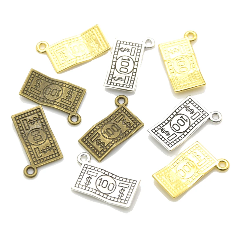 Wholesale 15pcs Three Color Dollar Charms Alloy Metal Money Pendants For DIY Bracelets Necklace Jewelry Making Craft