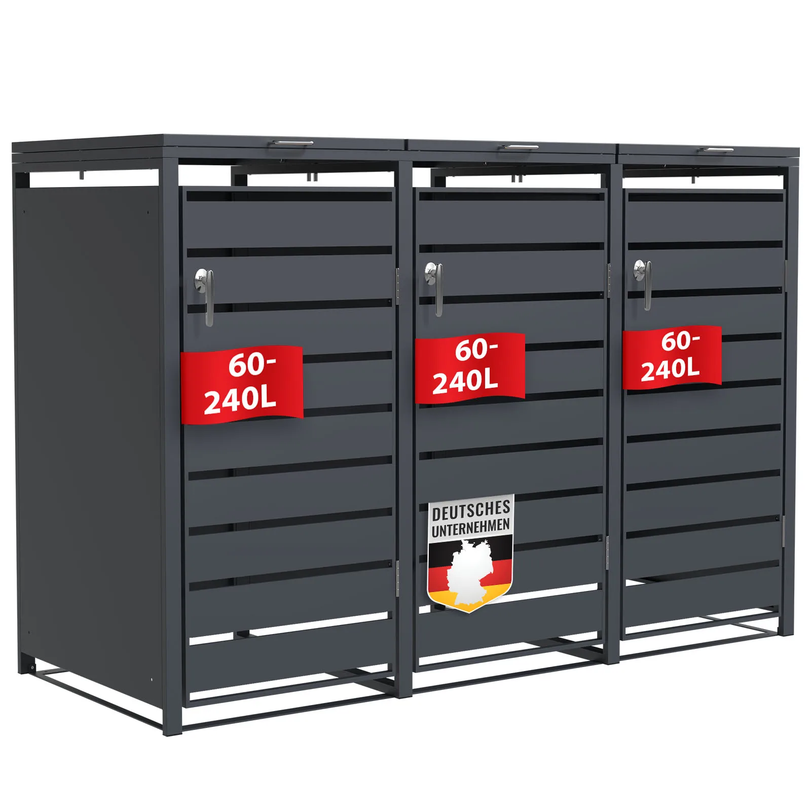 Mülltonnenbox 3 Tonnen 240L Wetterfest Mülltonnenverkleidung Mülltonnenbox mit Edelstahlrahmen Verzinkter Stahl UV- & Rostbeständig Abschließbar Anthrazit