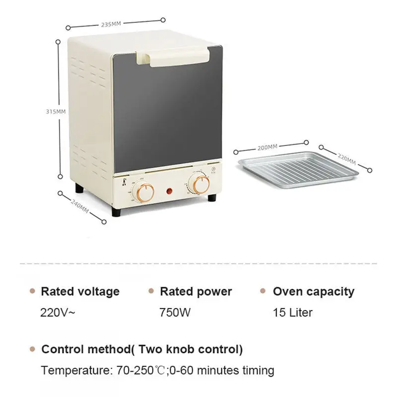 16L Mini Electric Oven 3 Tier Toaster Oven with Timer Temperature Control Compact Countertop Oven for Baking Roasting Home Kitch image 6