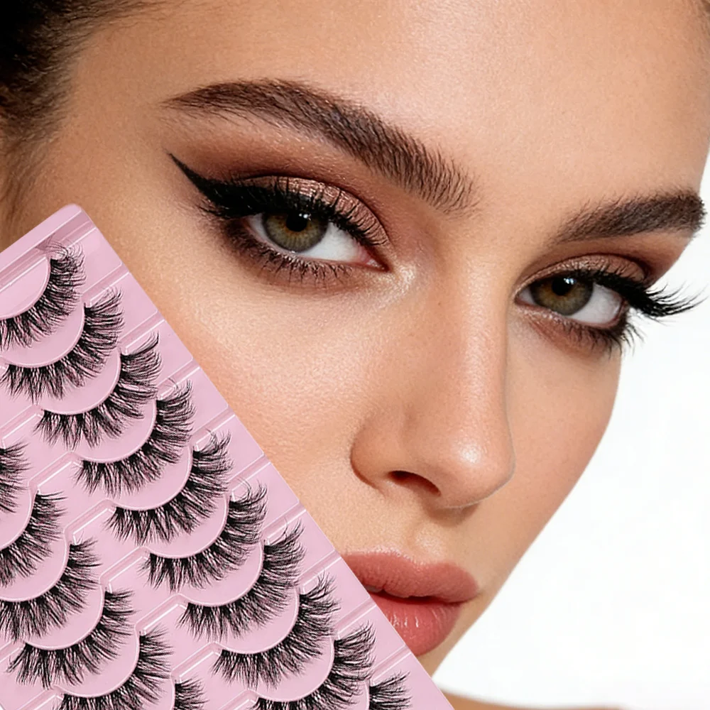 Cils naturels faux cils en vison mélangé, cils en forme d'aile 3D naturels longs et volumineux, faux cils faits à la main réutilisables, cils naturels 10 paires