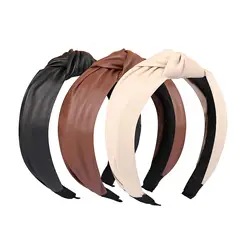 Pu Leather Knotted Headband for Women Girls Vintage Hair Bands Brown Beige Black Twisted Hairband Hair Hoop Hair Accessories