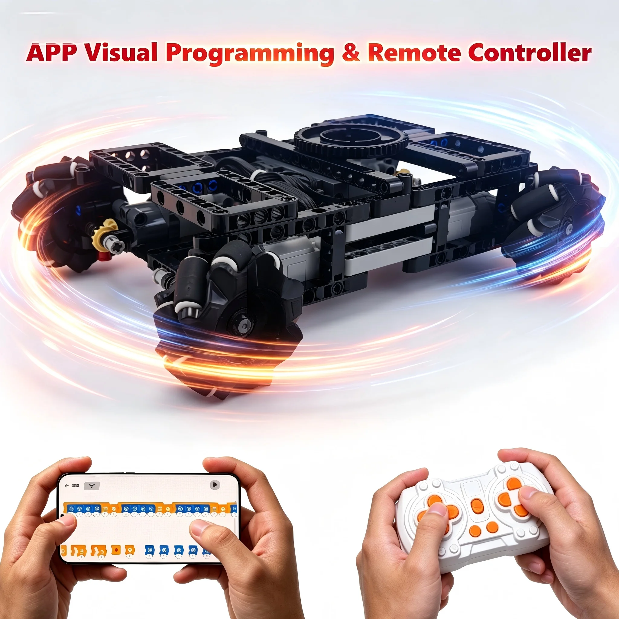 

Mecanum Wheel Robot Car Technical Building Block Chassis Kit Visual Programming APP DIY Educational Toy Parts Birthday Gift