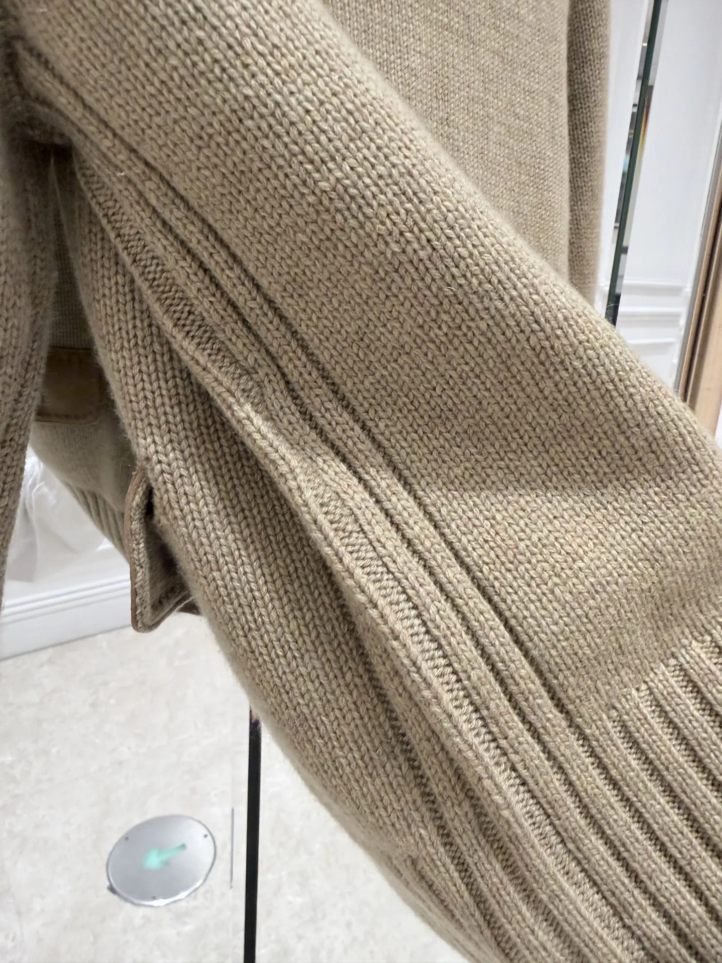 100% Cashmere Vintage Khaki Knitted Cardigan Women Stand Collar Button Patch Pocket Short Sweater Coat