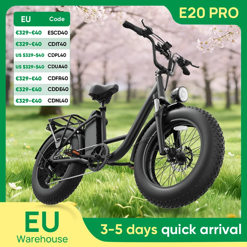 Vélo électrique Urlife E20PRO 1500W, pneus 26x4 pouces, 48V 15.6Ah, écran LCD amovible, 7 vitesses, freins à disque hydrauliques pour adultes