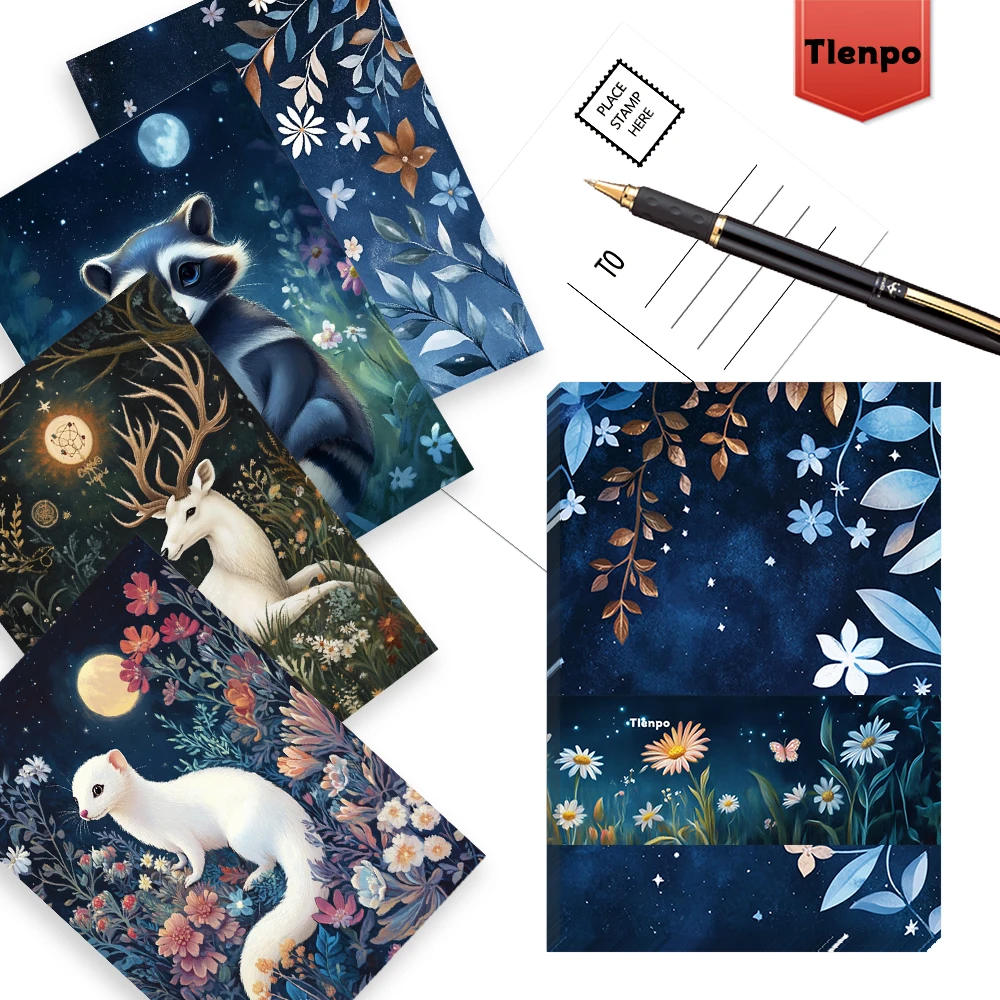 32 Stück, verträumte Waldtierillustrationen, Nachtszene + kleine Tiere, Wandaufkleber, Postkarten, Grußkarten, DIY p