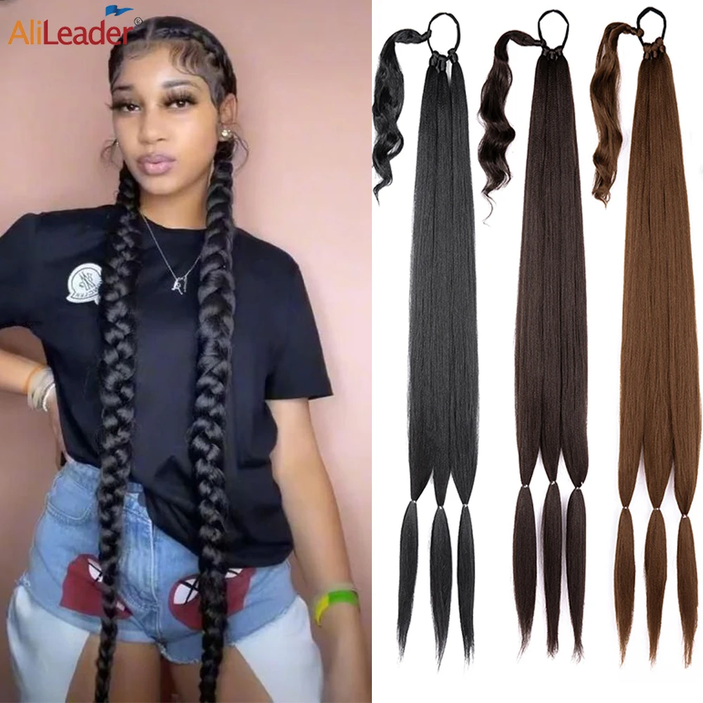 

26" 36" Extra Long Ponytail with Hair Tie Synthetic Braided Ponytail Extension Hair Straight Fake Hair DIY Braided False Tail