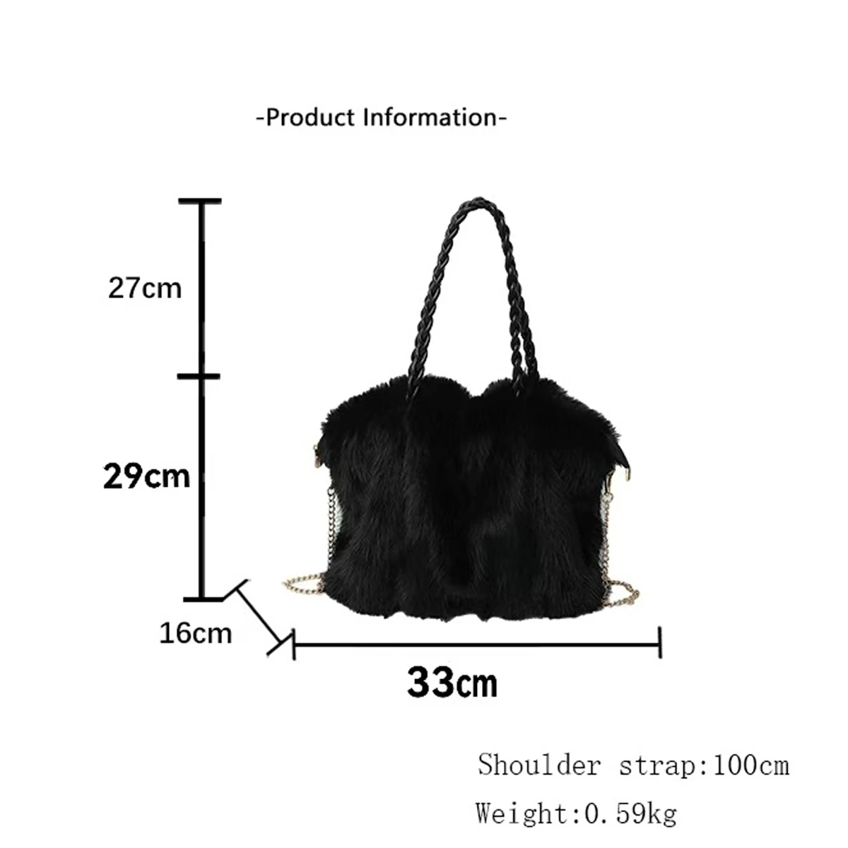 Women\'s Fashionable Plush Large Capacity Tote Bag High-end Pleated Fox Fur Shoulder Crossbody Bag Commuter Bag with Metal Chain