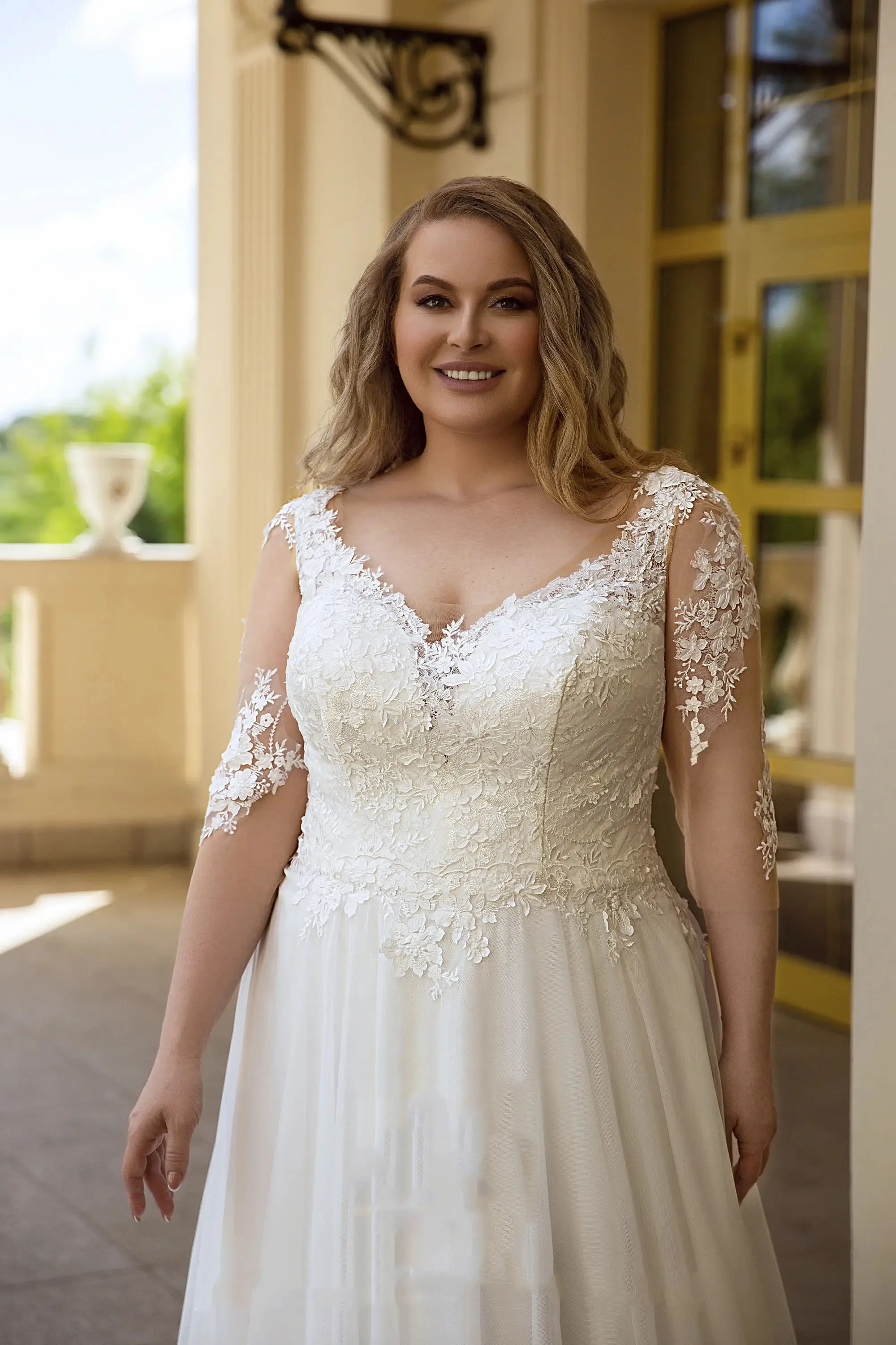 EVON BRIDAL Elegante Spitze Tendernes Applique Tüll Halbarm V-ausschnitt Hochzeit Kleid Plus Größe A-Line Vestidos De Novia Angepasst