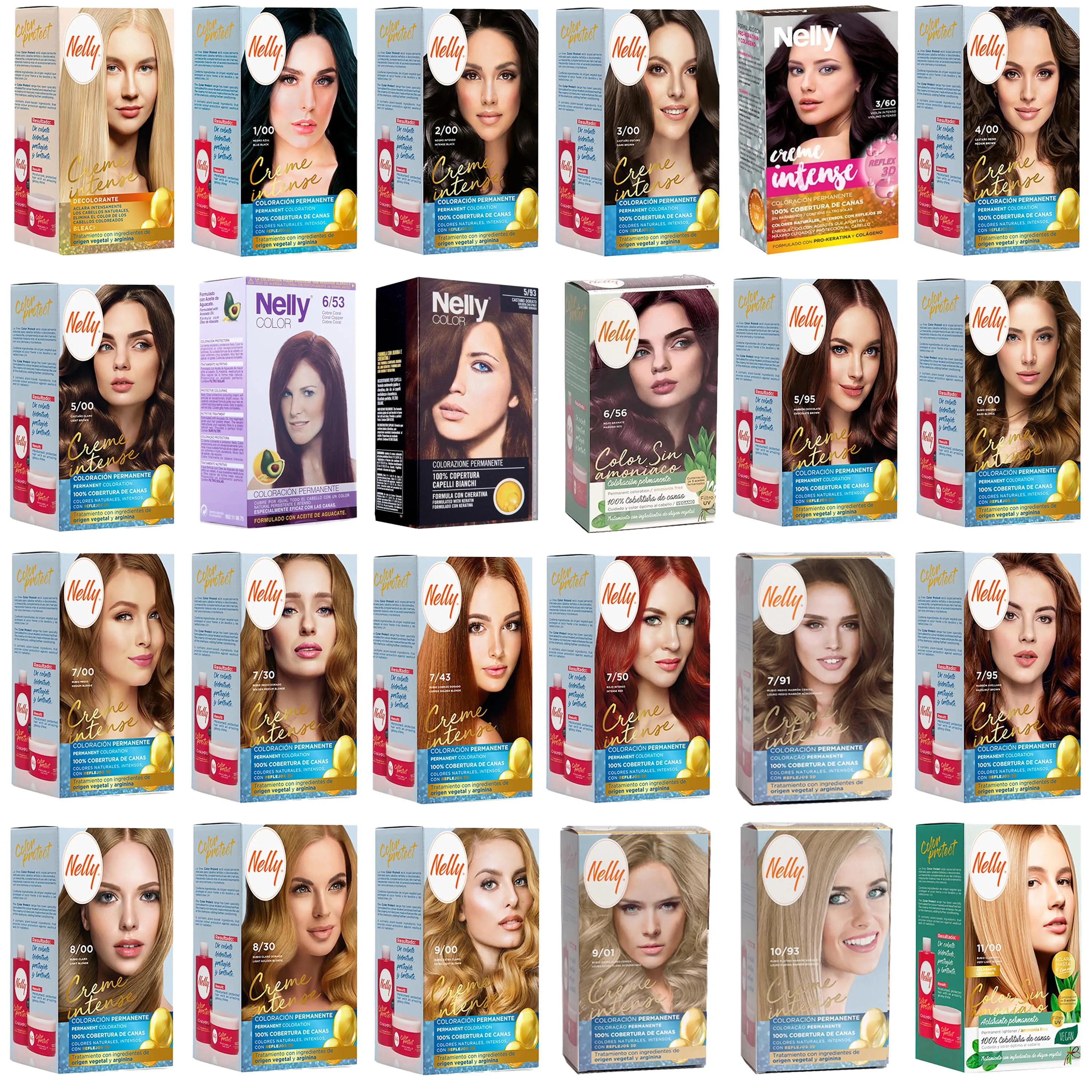 Tinte de Pelo para el Cabello Tintes Creme Intense Rubio Claro Rubio Medio RUbio Oscuro Castaño Claro Castaño Medio Castaño Oscuro Negro Rojo Marron Caramelo Avellana Miel Ceniza Rojizo así como Decolorante Arganina