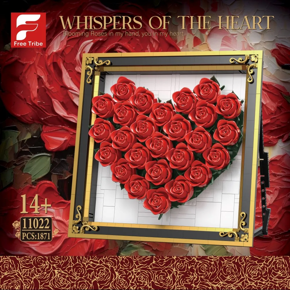 

1871PCS Heart Shaped Rose Building Blocks Photo Frame Rose Model Bricks Desktop Ornament Children's Toy Romantic Holiday Gift