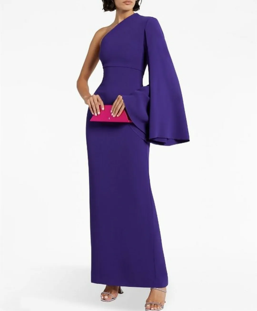 

Customized Long Purple Crepe Evening Dresses with Slit Sheath One Shoulder فساتين السهرة Ankle Length Prom Dresses for Women