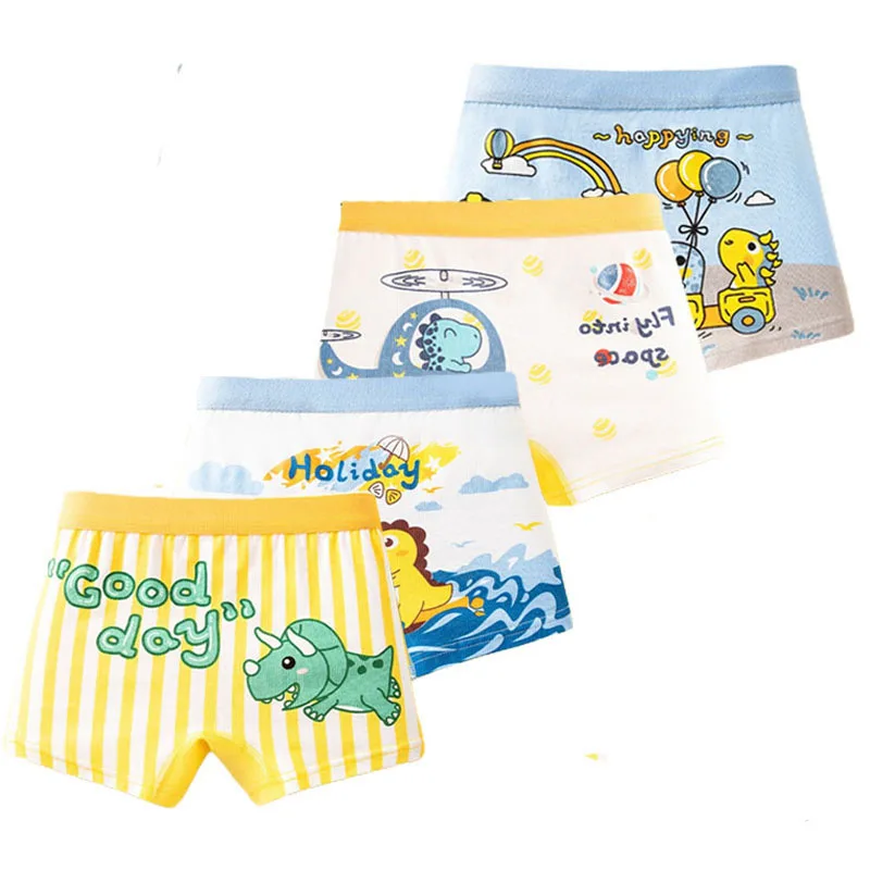 

4Pcs Little Boys' Cotton Boxer Brief Soft Underwear Toddler Kids Cotton Dinosaur Truck Cartoon Baby Underwear