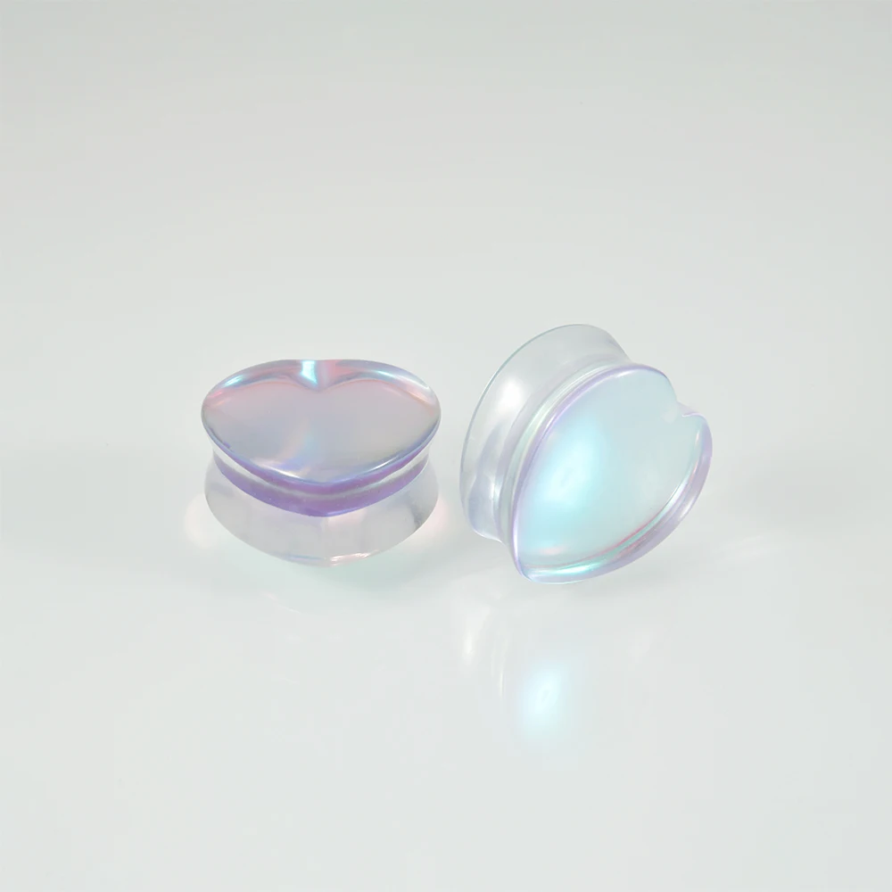 2Pcs Natural Glass Sparkle Heart-shaped Ear Gauge Tunnels Plugs Ear Expander Stretcher Body Jewelry