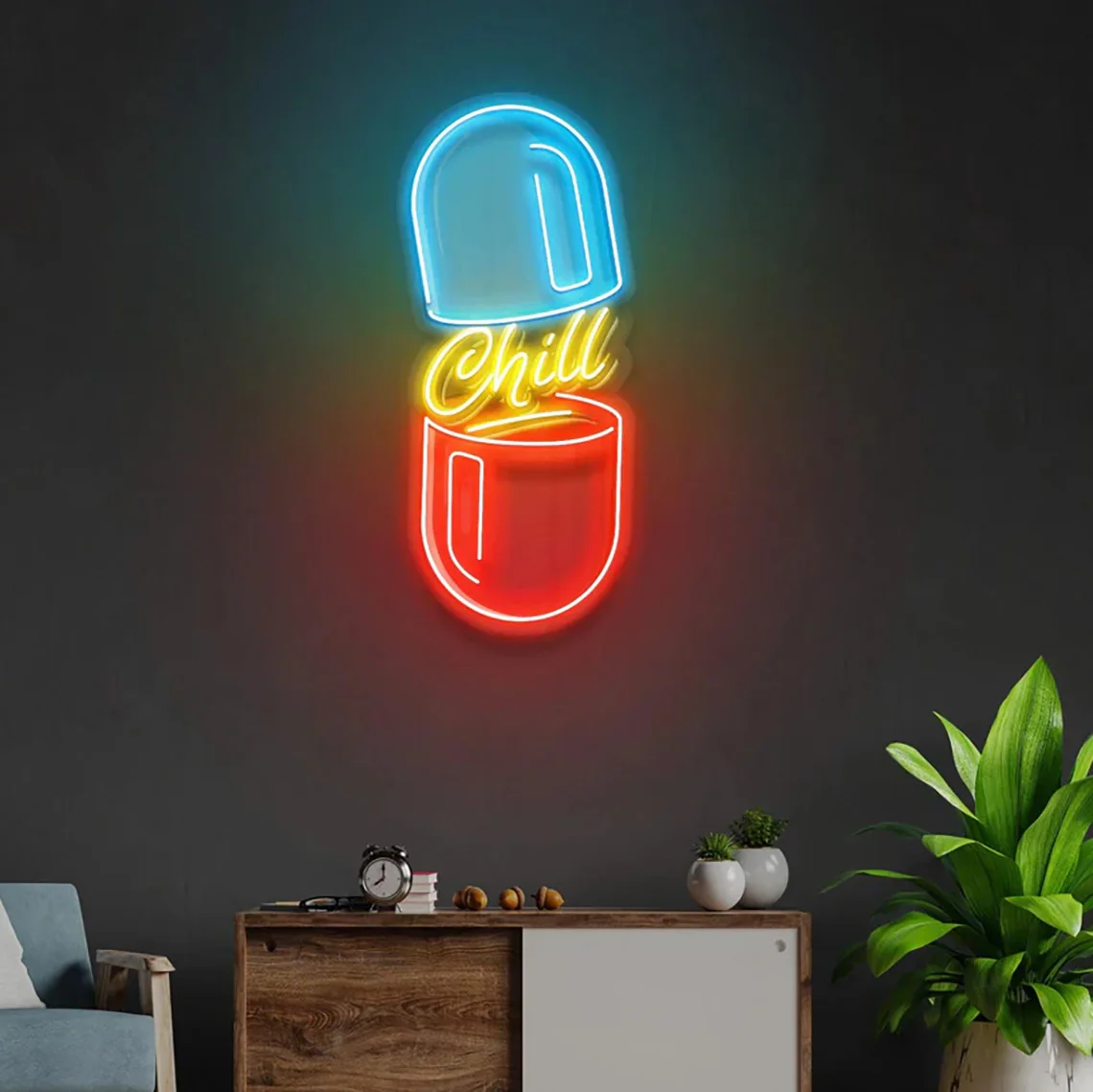 Chill Pill Neon Sign Chill Pill Pop Art Wall Hanging Home Bedroom Wall Decor Bar Beer Gaming Room Decor