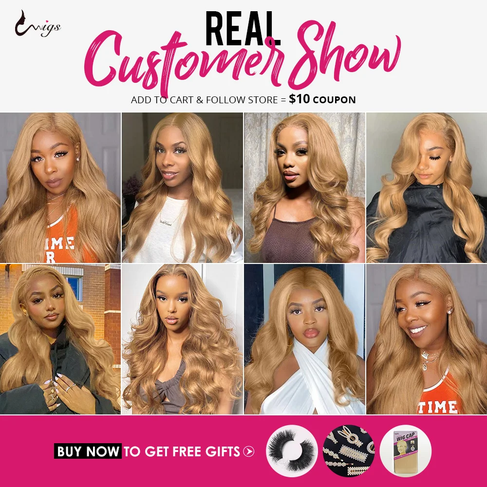 Uwigs #27 Honey Blonde Lace Wig Body Wave Lace Front Wigs 13x4 13x6 Lace Frontal Wigs Colored Remy Human Hair Wigs For Women