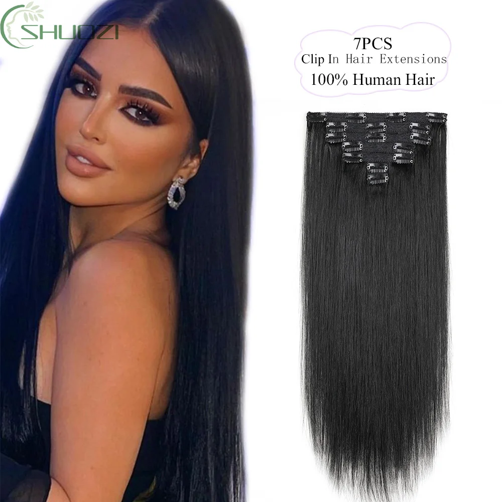 

Clip In Human Hair Extensions 7pcs 70g Jet Black Hair Extension Clip In Human Hair Double Weft Remy Human Hair Clip In Extension