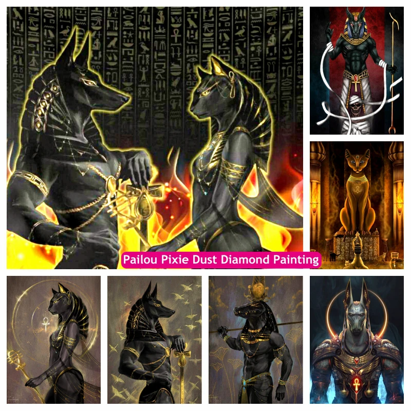 Egyptian Goddess Bastet And Anubis Gods Methology Art AB Diamond Painting Ancient Egypt Cat Mosaic Cross Stitch Decor