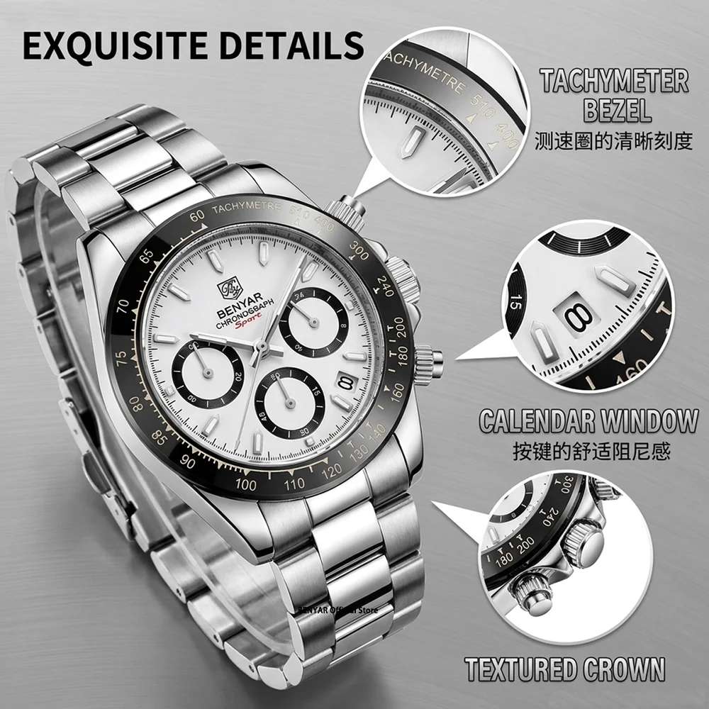 Relojes Hombre 2026 BENYAR New  Watches Men Luxury Brand Chronograph Male Sport Watches Waterproof Stainless Steel Quartz  Watch