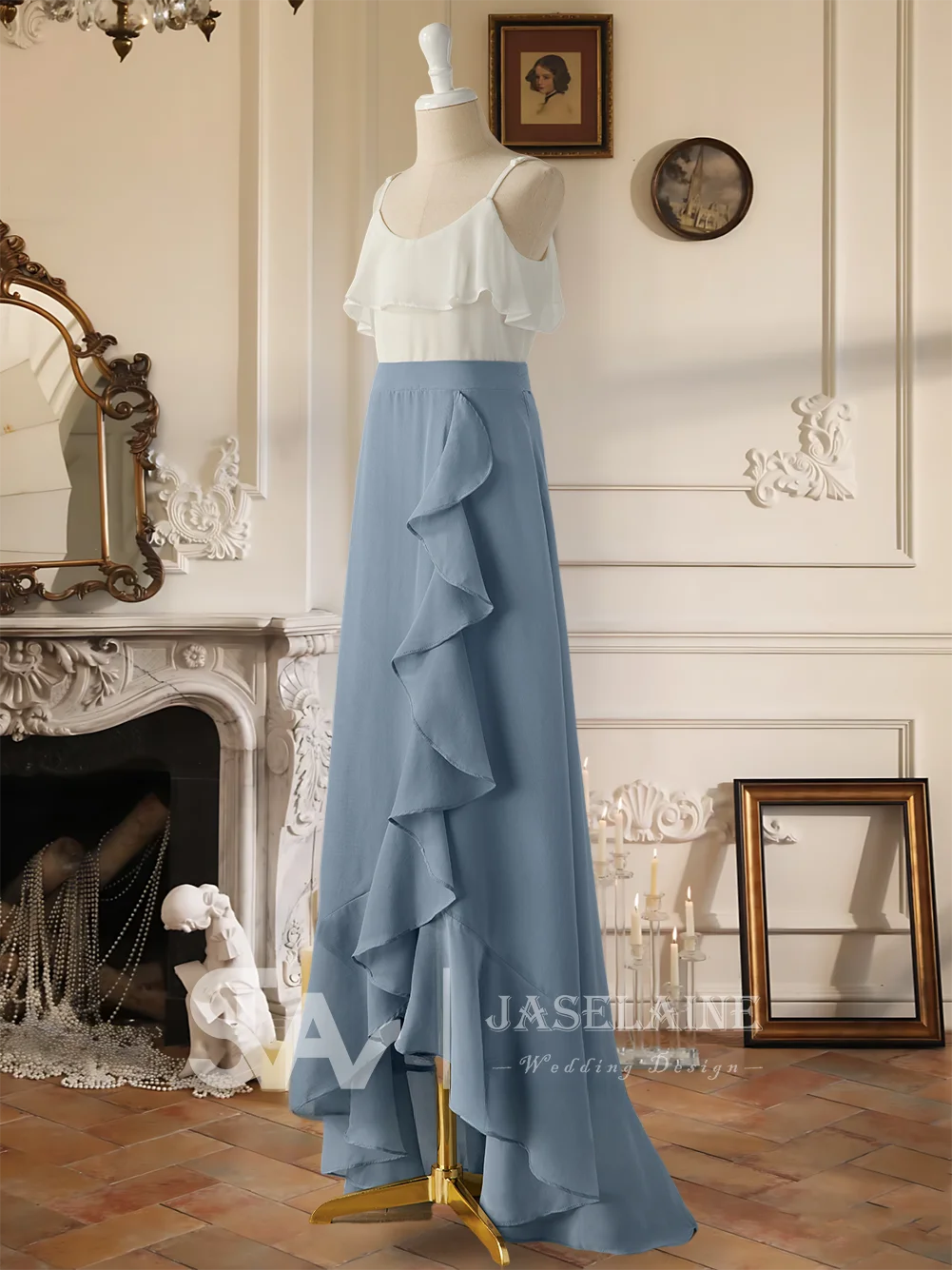 فستان وصيفة العروس أنيق غير متماثل من الشيفون للصغار وكشكشة متتالية للحفلات فستان فتاة الزهور للأطفال لحفلات الزفاف الرسمية