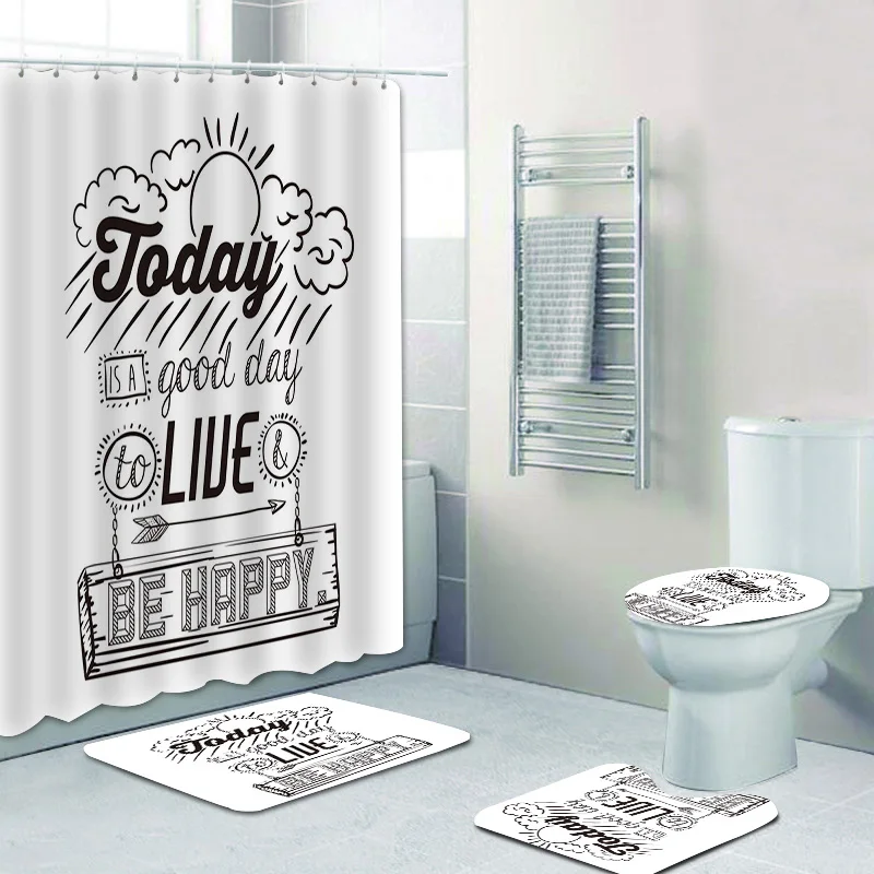 Every Day is a Fresh Start Motivational Quotes Shower Curtain Set for Bathroom Inspirational Positive Words Bath Rugs Home Decor