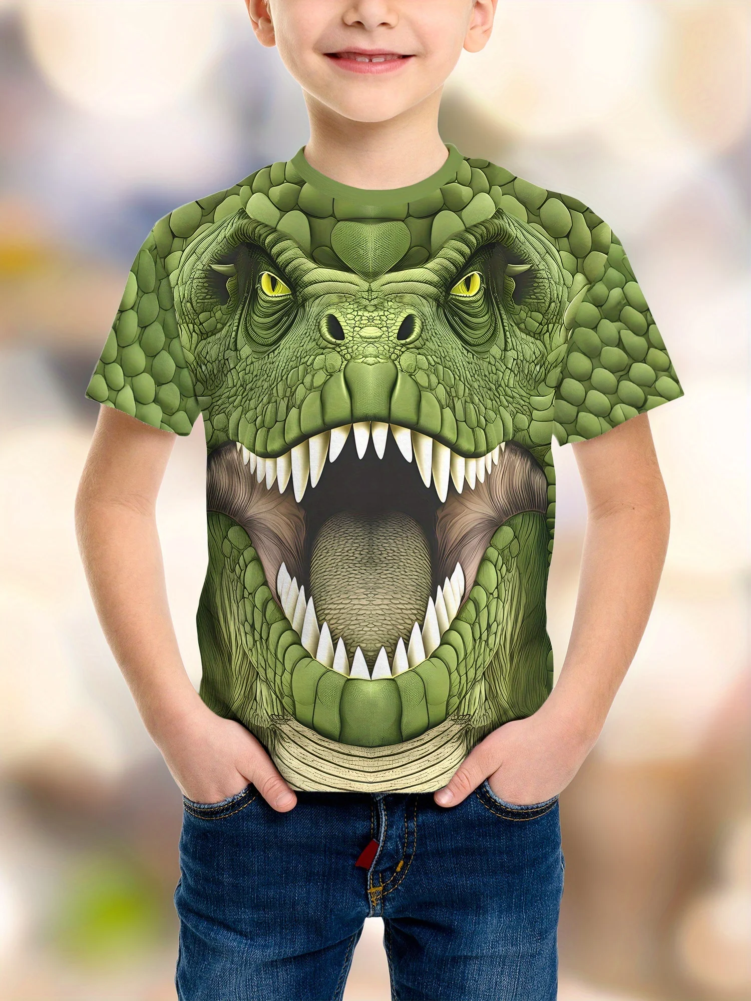 Boys' Dinosaur Print Short Sleeve T-Shirt Summer Short Sleeve Boy Clothes Causal T Shirt Tops Tee Children's clothing 3-14 year