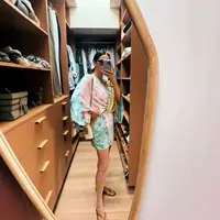 Women's Boho Paisley Color Block Romper Long Sleeve V Neck Tie Waist Beach Vacation Playsuit Shorts - Image 4