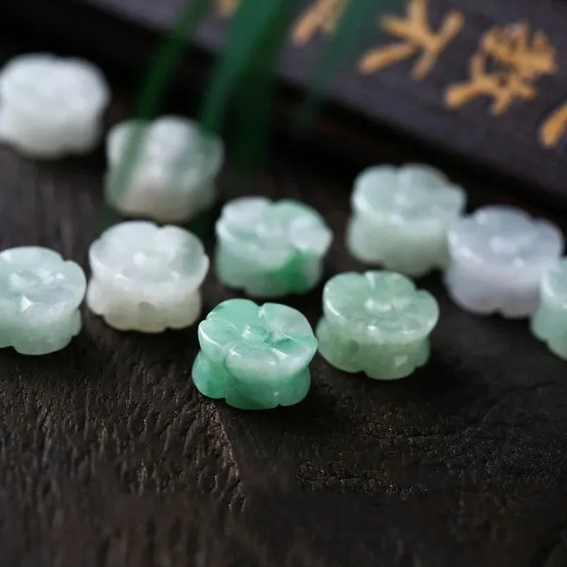 5PC naturalny Jade szmaragdowy kwiat śliwy koralik 10mm akcesoria DIY bransoletka urok biżuteria moda ręcznie rzeźbione szczęście prezenty Amulet — zdjęcie 2