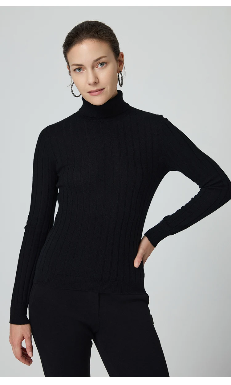 BY3521239 Luxuriöser Damen-Kaschmir-Rollkragenpullover, weicher, gerippter, schmal geschnittener Pullover, Winter-Strickware mit hohem Kragen – Detail 10