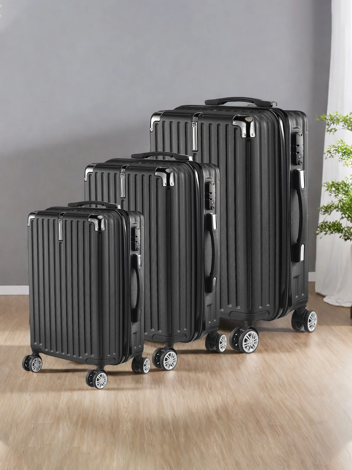 Anajqaqia Koffer 3-teiliges Set, Hartschalen-Trolleys-Set, mit TSA-Schloss, 360 °   Universalräder, leichtes ABS-Gepäck, schwarz