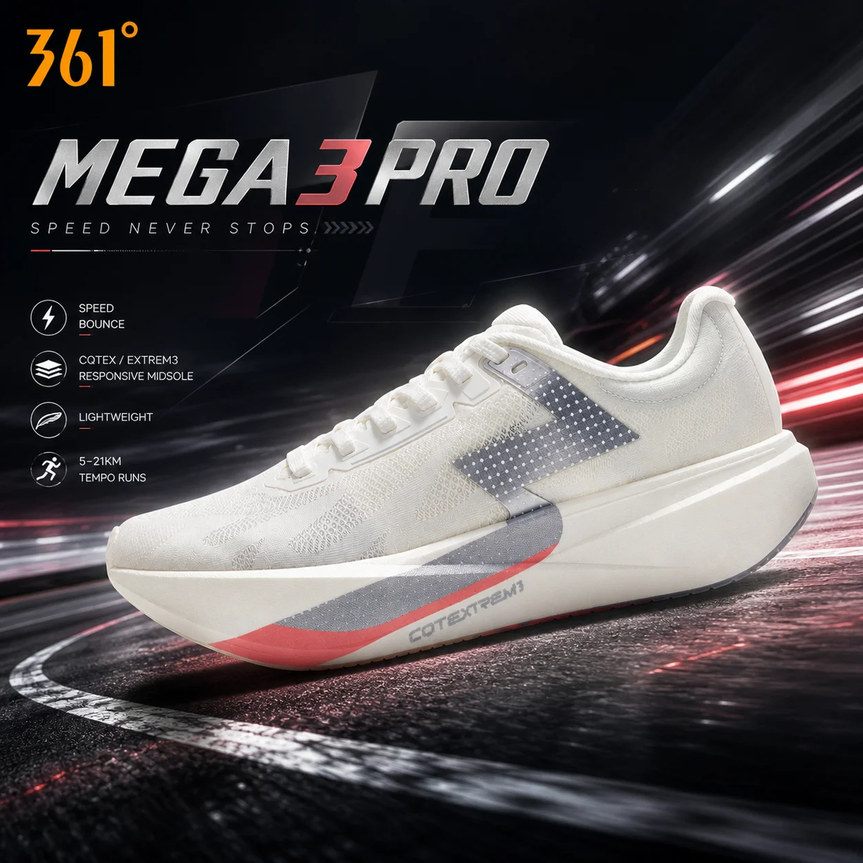 361 Degrees New Mega 3 Pro Running Shoes Lightweight Durable Breathable High Resilience Soft Unisex Training Sneaker 672632225F