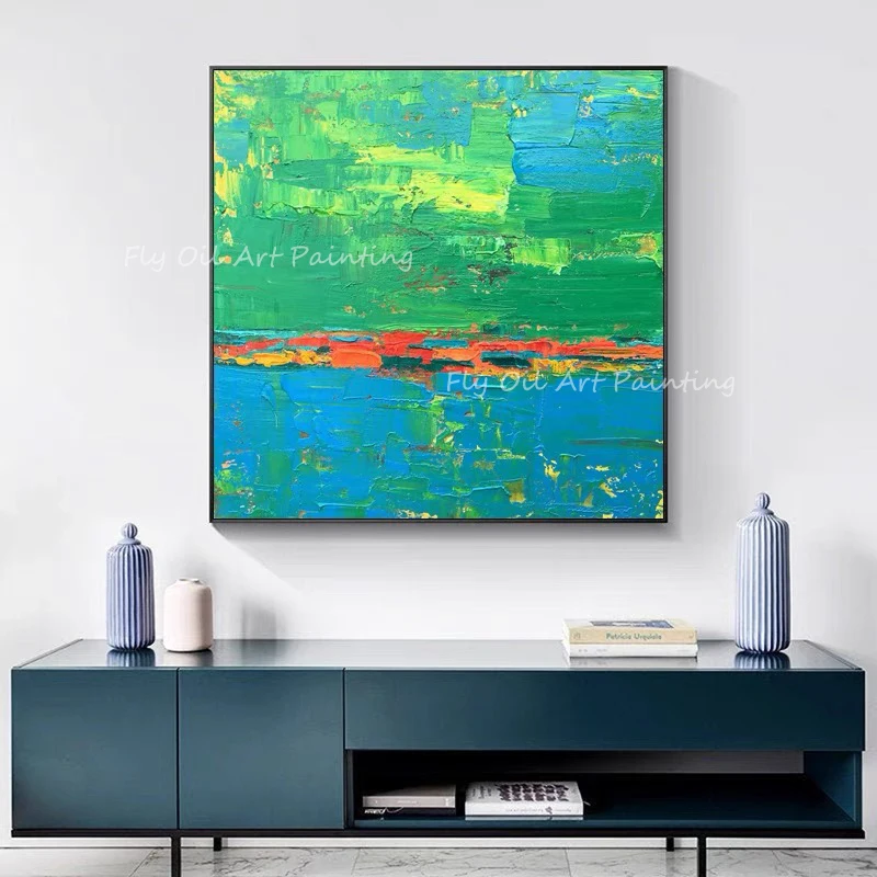 

100% Handmade colorful green new design fashion artwork asbtract thick modern oil painting for office living room gift