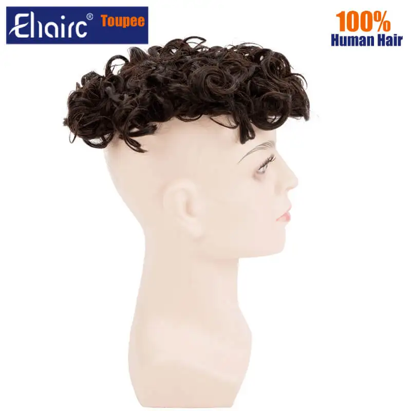 25mm Curly Hair Mono Natural Human Hair Toupee Breathable Male Hair Prosthesis Capillary 7\