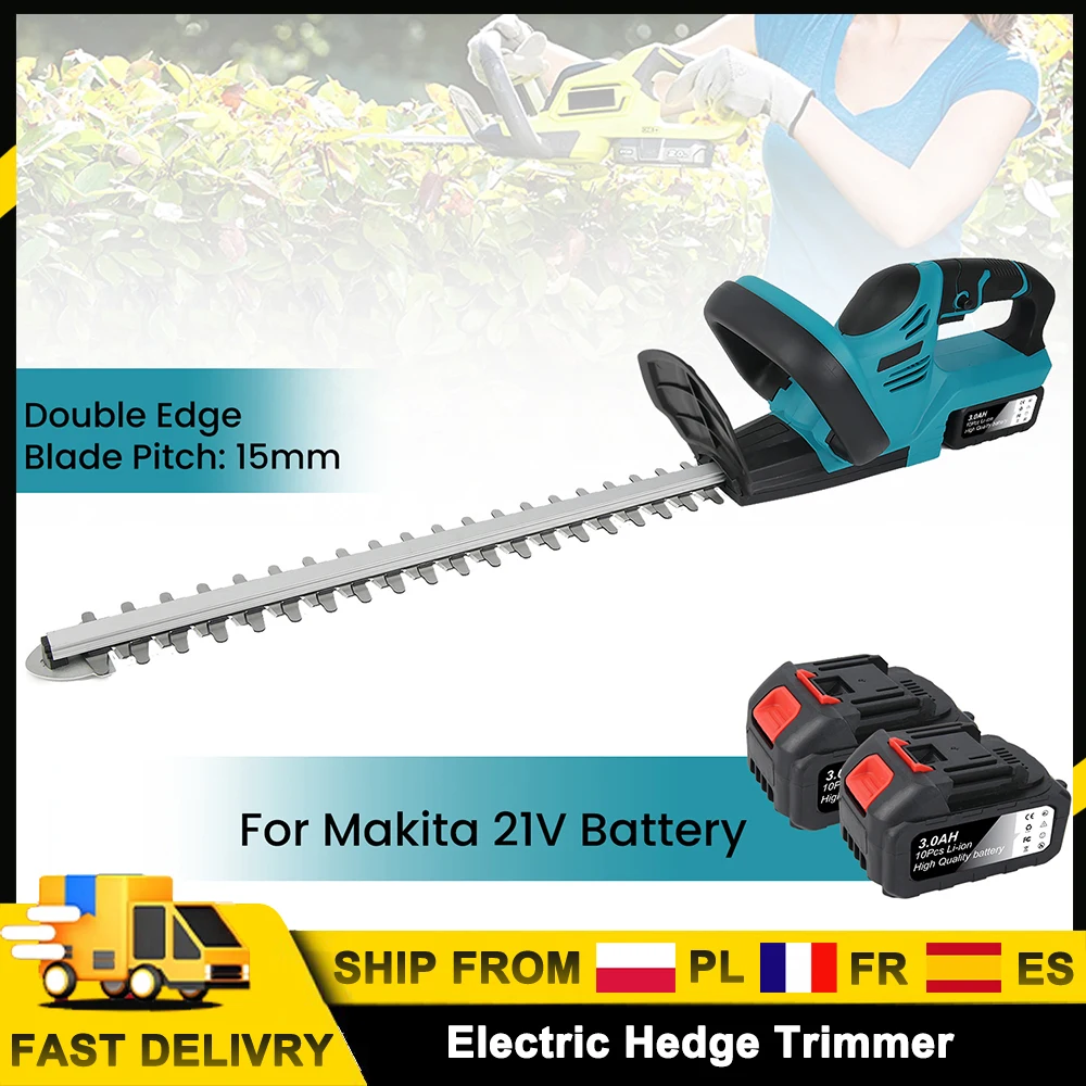 Taille-haie électrique sans fil, outil extérieur pour haies, arbustes et bords de pelouse, compatible avec batterie Makita 21V