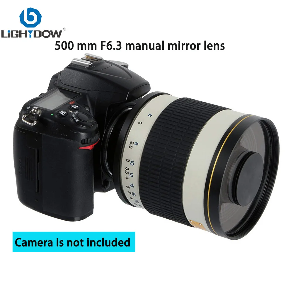 Lightdow Fixed Focus 500mm F6.3 Telephoto Manual Mirror Lens With T2 Mount Adapter Ring for Nikon Canon Pentax Sony DSLR Cameras