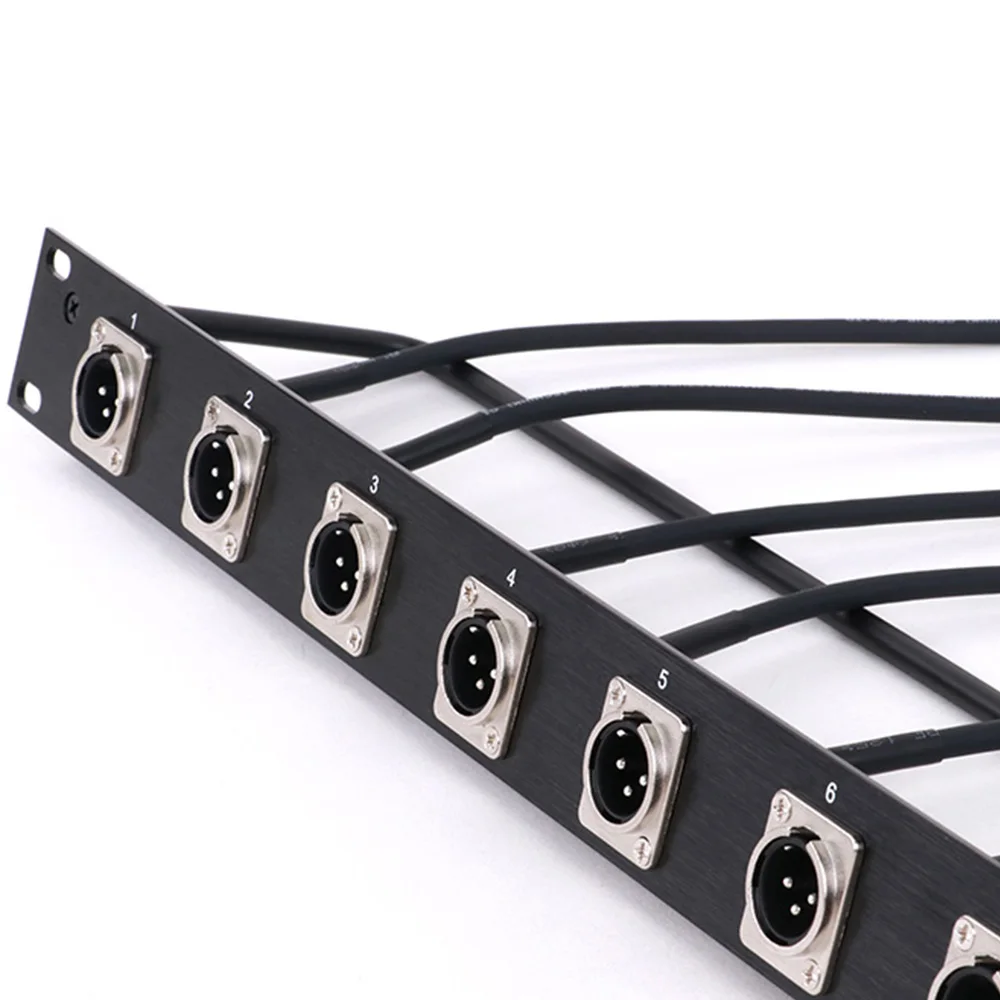 1pc Customized Cabinet 8-Way 1U Rack Panel,8-Hole 3Pin XLR Male/Female Chassis MIC Socket+Audio Shielded Wire Open