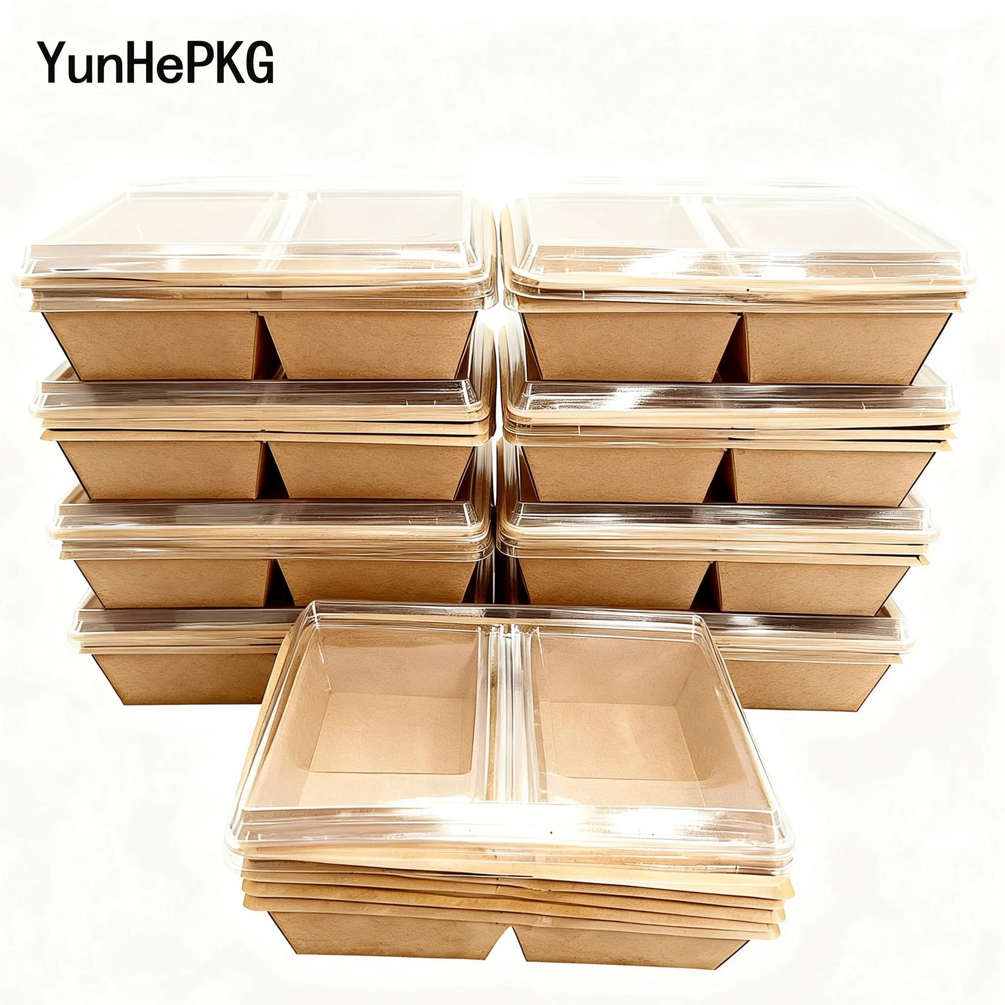 Eco-Friendly Leak Proof Double Compartment Disposable Lunch Box with Lid Food Grade BPA Free Meal Container for Office And Schoo