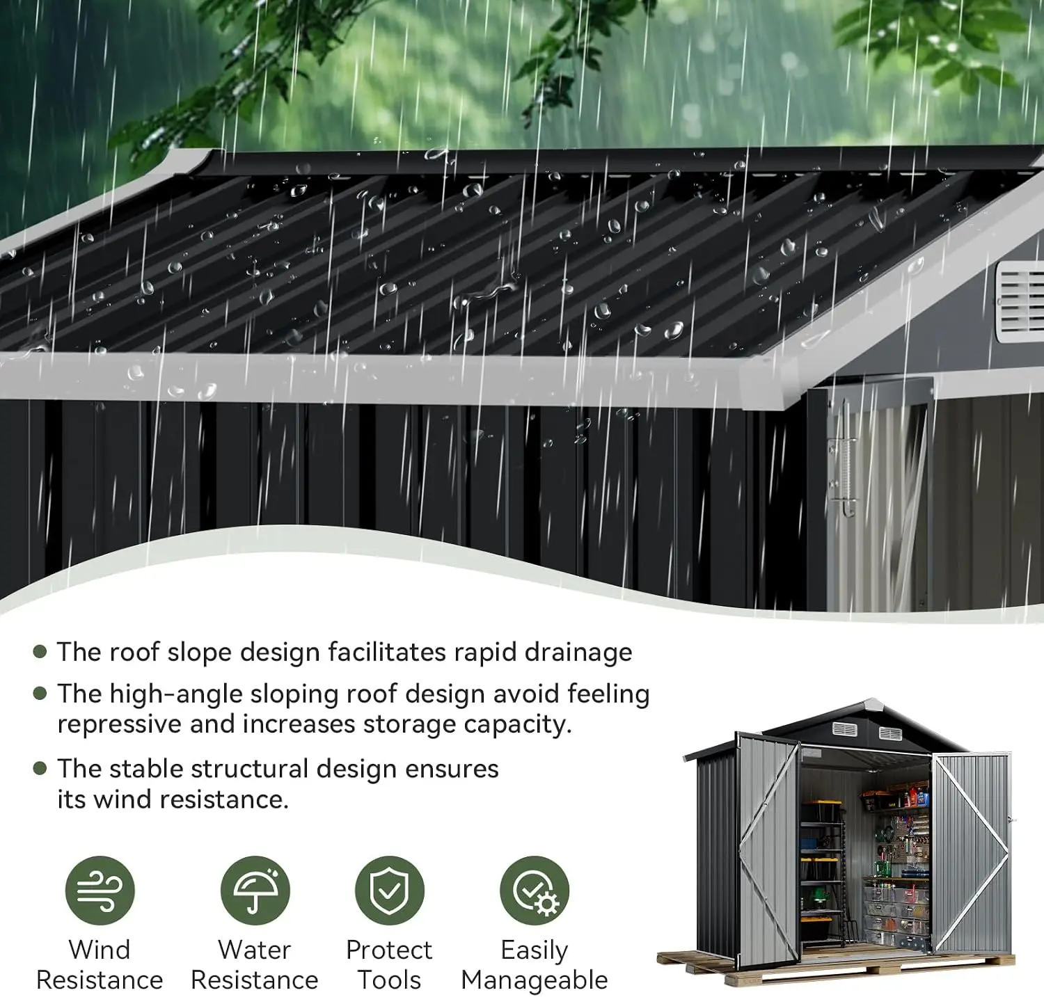 6x4ft Outdoor Storage Shed Black Metal Shed With Lockable Doors And Sloping Roof Garden Tool Shed For Backyard Patio Poolside