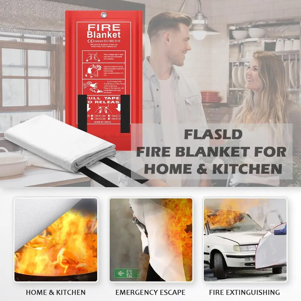TANAN 2026 Latest Emergency Fire Blanket 1Pack - 40" x 40" Household Glass Fiber Fire Blanket Flame-Retardant and Fireproof Safety Blankets for Car Office Warehouse School Grill Kitchen