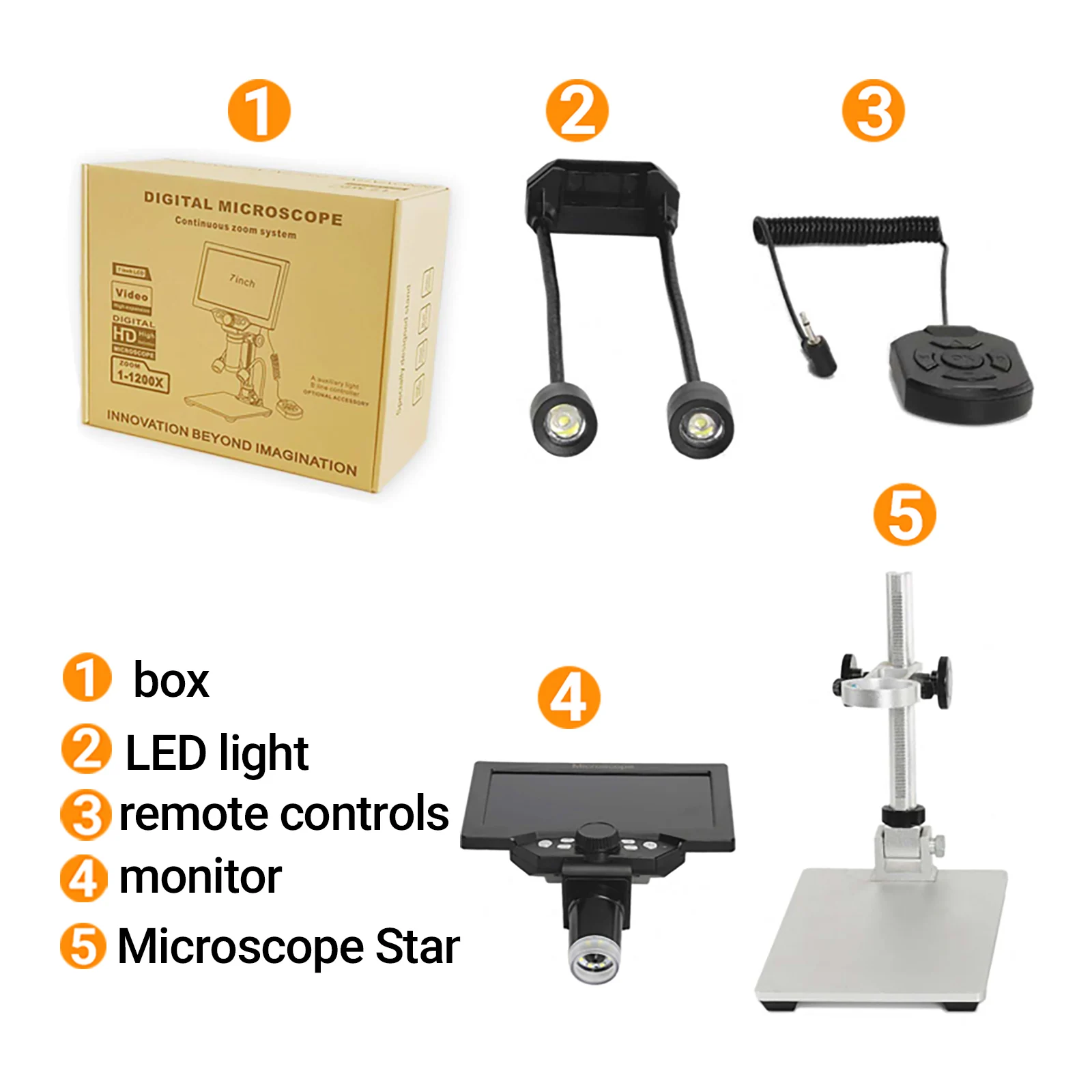 7" LCD Digital Microscope 1200X 1080P Coin Microscope Magnifier 12MP Ultra-Precise Focusing Soldering Microscopes Support PC