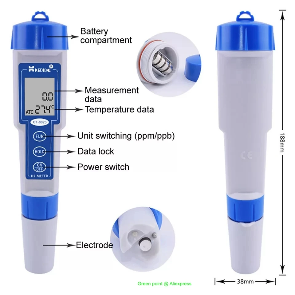 Imagem -05 - Analisador de Água do Detector de Temperatura do Potencial Negativo Handheld da Pena do Medidor 02400ppb 0-2.40ppm Rico em Hidrogênio de Ct8023 h2