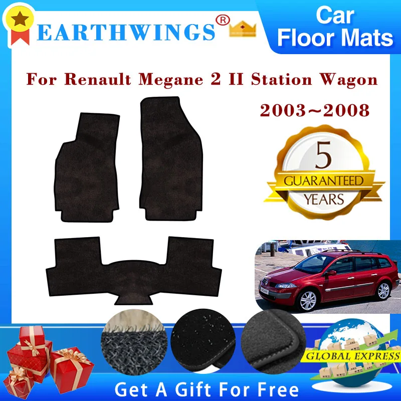 Car Floor Mats Foot Pads For Renault Megane 2 II MK2 Station Wagon 2003~2008 Footpads Carpets Panel Rugs Pad Auto Accessories