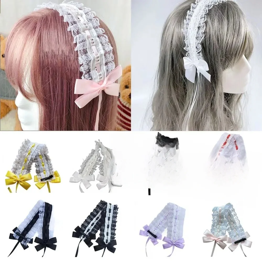 Kreatywna wielokolorowa opaska Lolita akcesoria do włosów z klipsami wstążka z kokardką nakrycia głowy Lolita Coplay słodka koronkowa opaska do włosów kobieta — zdjęcie 2
